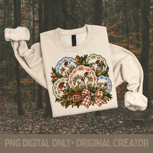 Bird Dog PNG, Vintage Hunting Design, Southern Hunting Plate Collage, Sublimation, Fall Shirt Design, Country Digital, German Shorthair Dog